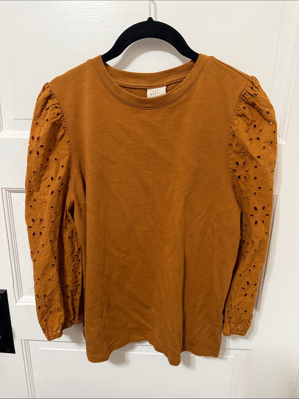 a new day Rust Eyelet Puff-Sleeve Long-Sleeve Tee